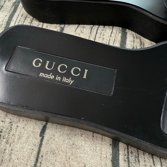 Authentic Gucci Black Leather Platform Slide Sandals Women’s Square Toe Italy - Picture 2 of 13